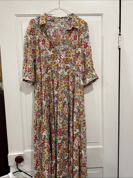 NATURAL LIFE Dresses & Skirts - NATURAL LIFE Floral Button-Front Medi  Dress in Pink & Yellow